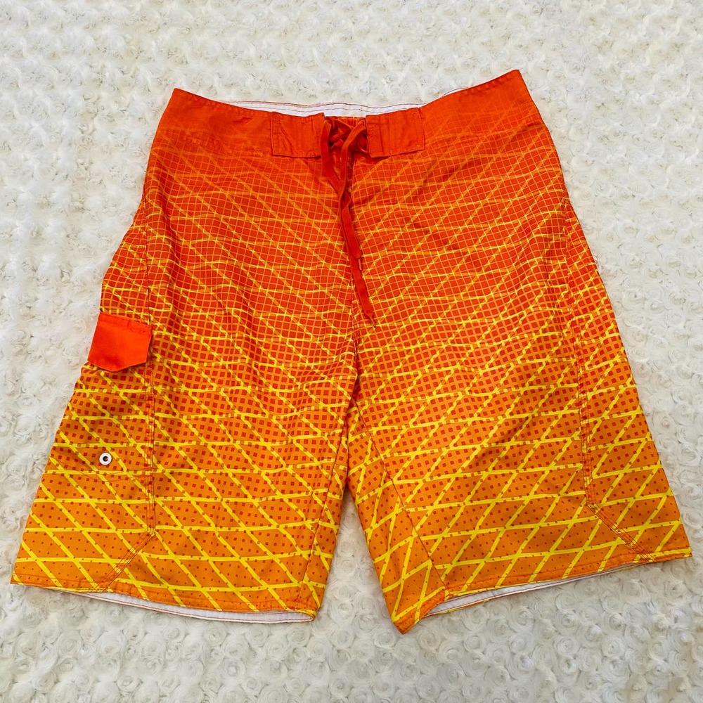 Burnside Mens Board Shorts Orange Beach Swim Trunks Bathing Suit